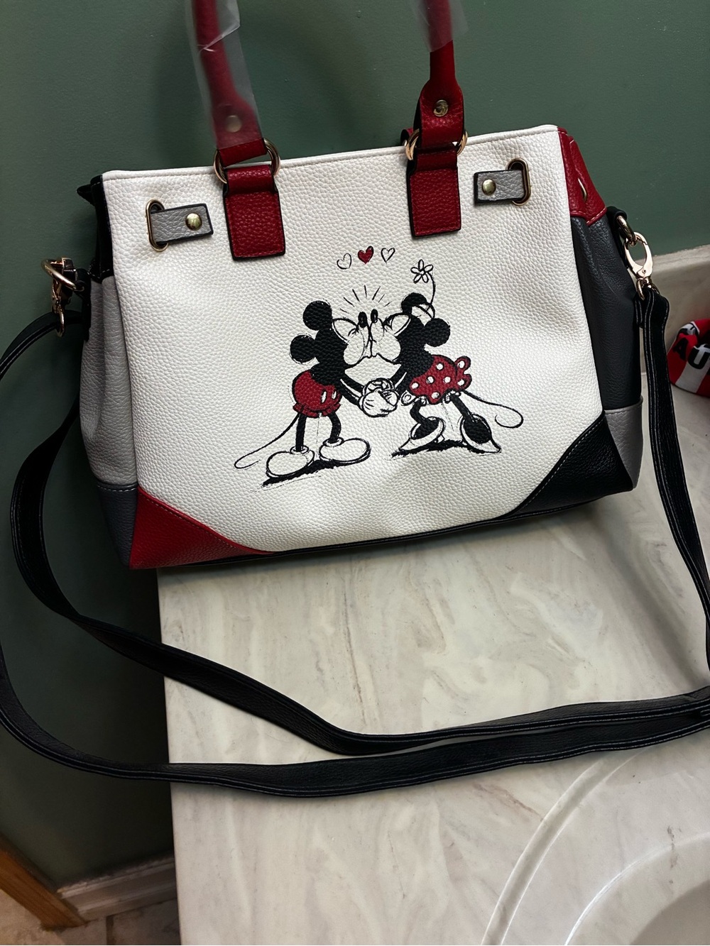 The Bradford Exchange White, Red & Black Mickey & Minnie Kiss Satchel